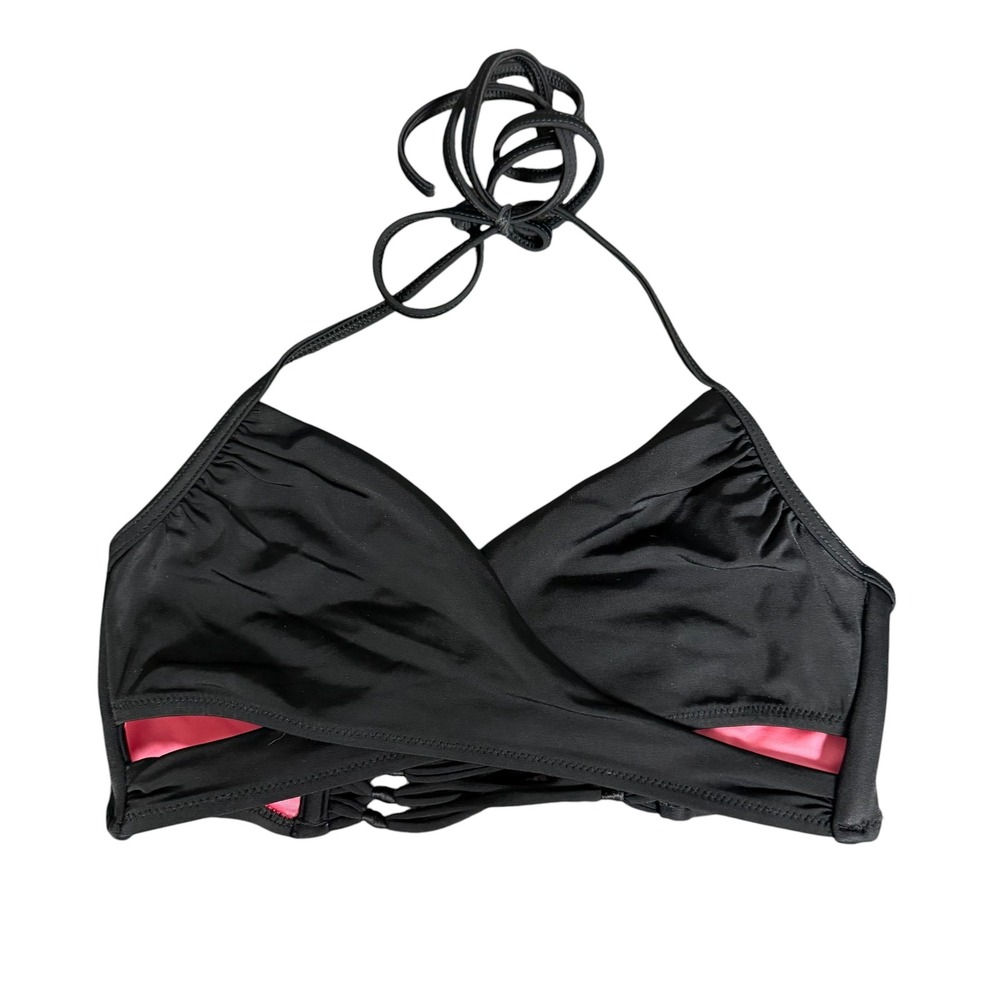 Victoria's Secret PINK Black‎ Wrap Halter Bikini Top Caged Back Small